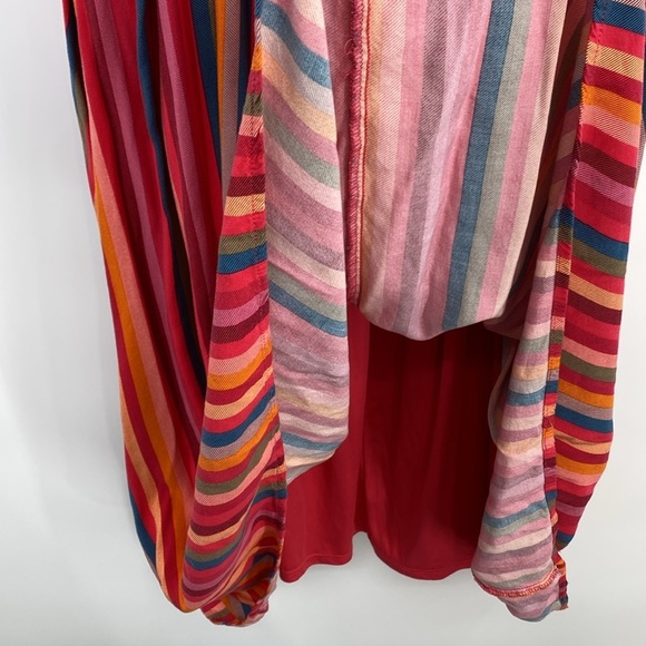 Torrid Midi Challis Striped Dress Womens Size 4 4X Pink Blue Smocked Tiered - Picture 6 of 16